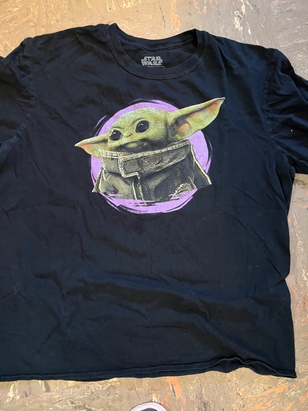 Star Wars Black Tee with Grogu Portrait and Purple Accent